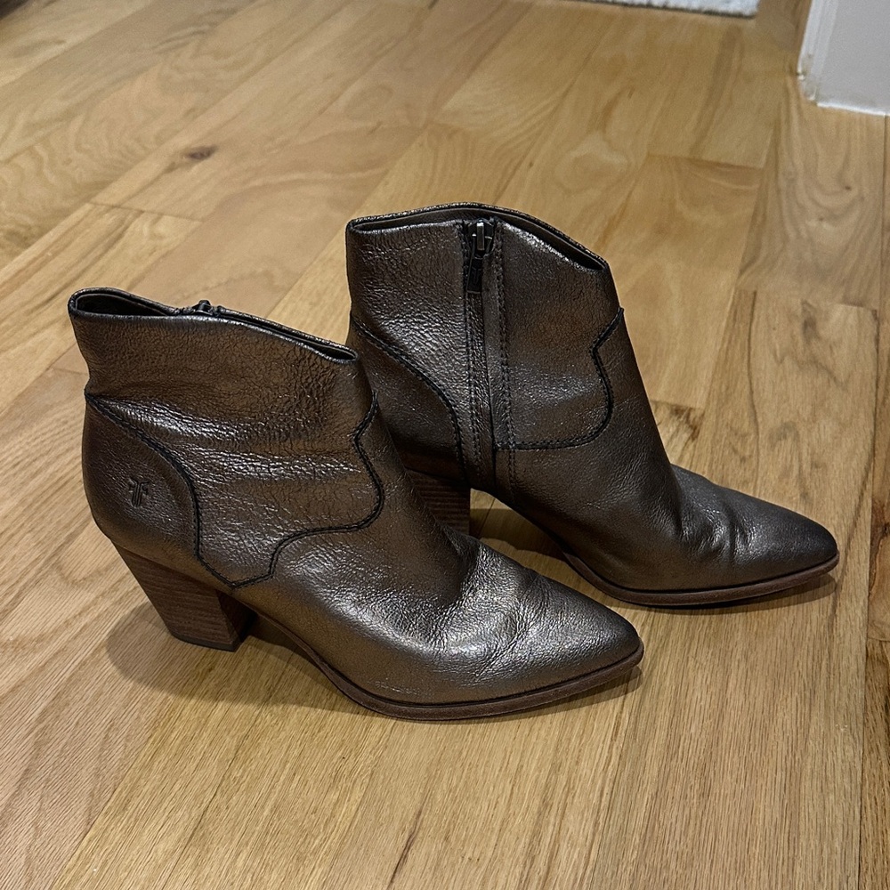 Frye Dark Brown Leather Western Ankle Booties